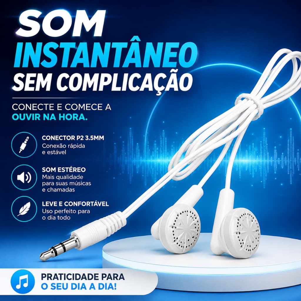 Fone de Ouvido P2 3.5mm Universal Com Fio Estéreo Para Celular Notebook PC Cabo 98cm