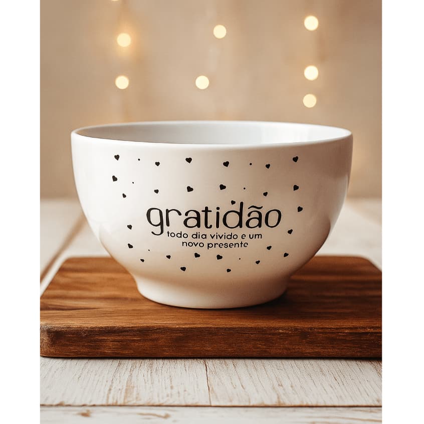 Kit De Tigela De Porcelana Decorada 470ml Gratidão Cumbuca Bolws Para Caldos Sopa Sorvete