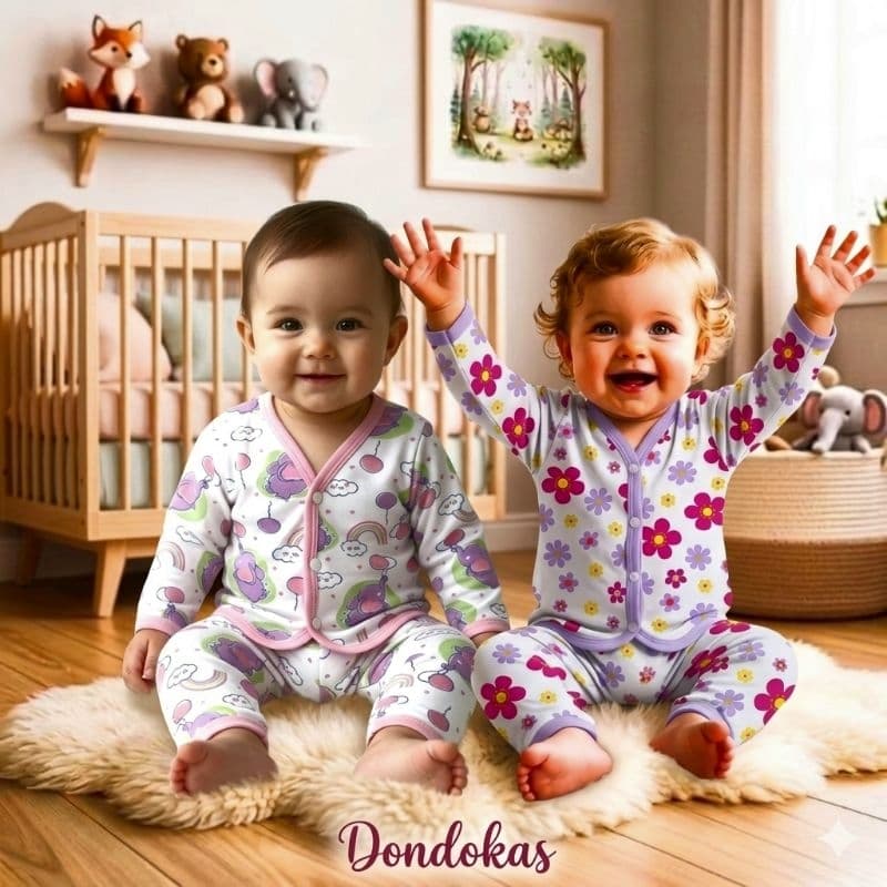 Conjunto de Pijama Bebê de botão menina Pijama Americano Confortável