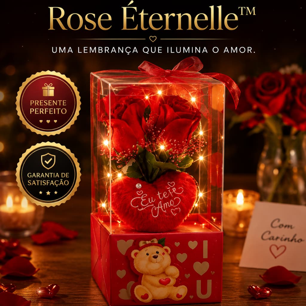 Rose Éternelle Rosa Eterna LED Vermelha Coração Iluminado Presente Romântico Luxo