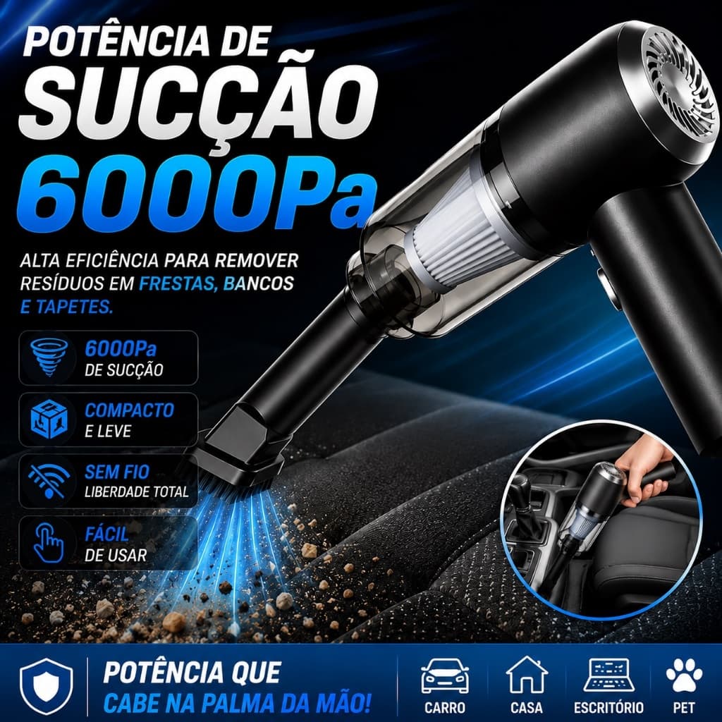 Aspirador Automotivo Portátil Recarregável Sem Fio Potente Mini Aspirador Veicular Alta Sucção
