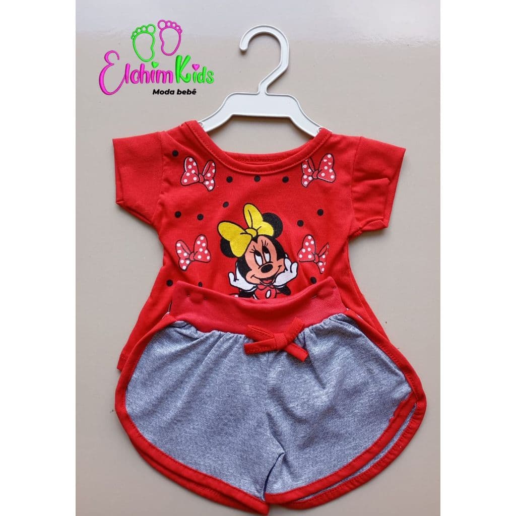 ELOHIM KIDS. Conjunto Feminino infantil de personagem minie. Blusa e short