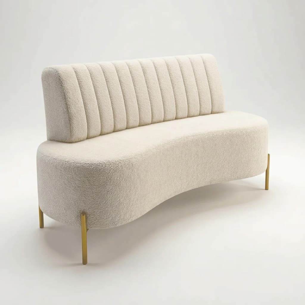 Sofá Olmo Namoradeira 2 Lugares Curvo 135cm Escandinavo Estilo Organico Luxo Compacto Sala Estudio Recepcao Costura Fina