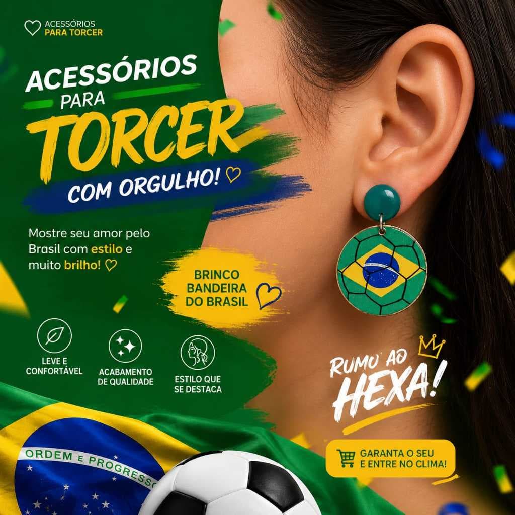 Brinco Bandeira do Brasil - Ideal para Torcer com Estilo e Paixão Nacional