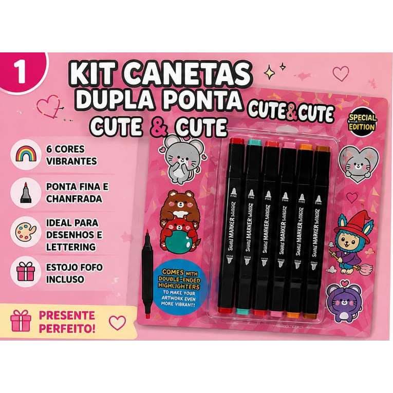 Kit Cute & Comfy 7 em 1 – Livro de Colorir Rosa + 6 Canetas Coloridas | Atividade Criativa e Relaxante