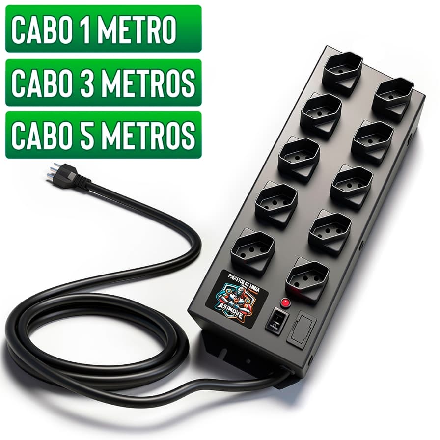 Filtro Linha 10 Tomadas Espaçadas de 10A Asimove (Cabo 1mt | 3mt | 5mt) Profissional de Metal