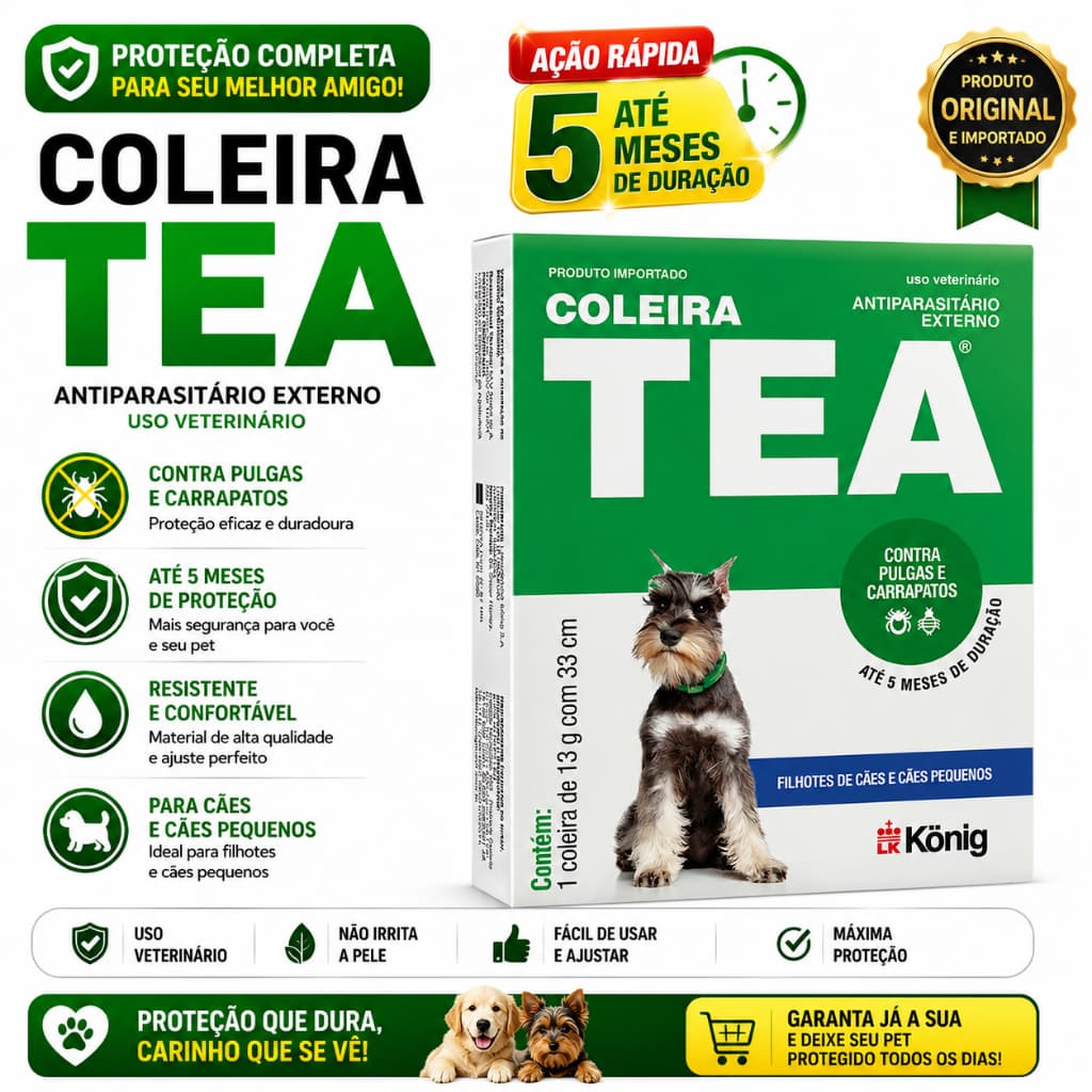 Coleira Tea Cães Anti Pulga e Carrapato 13g Tamanho 33cm