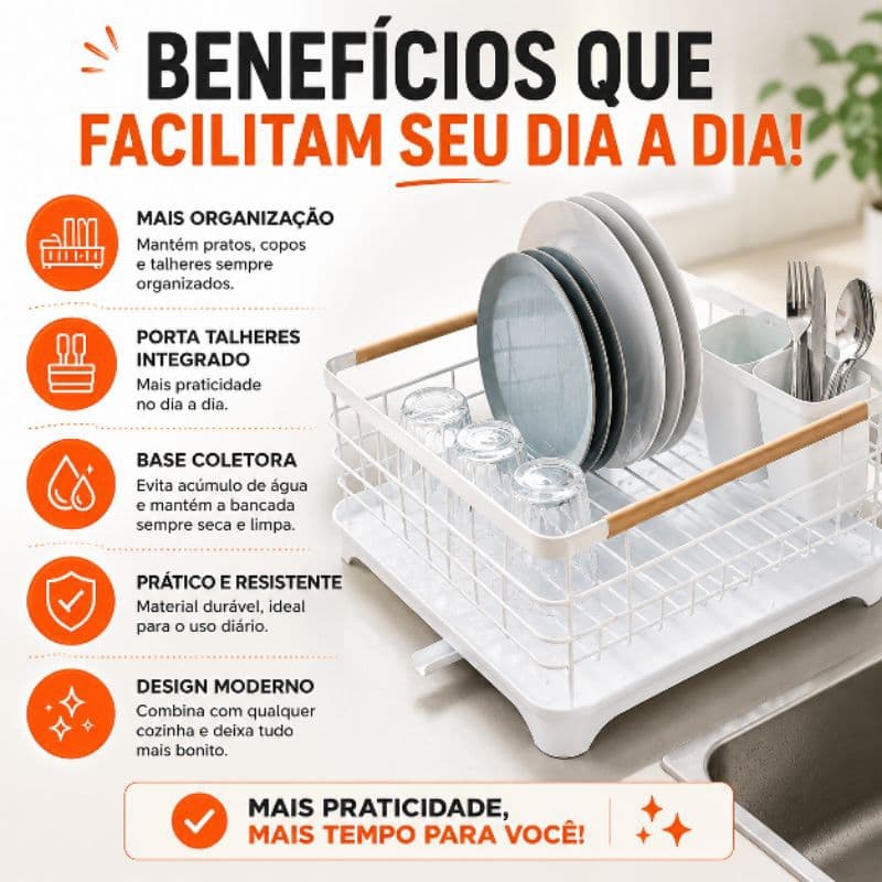 Escorredor Loucas Organizador Porta Talheres Base Coletora Pratico Resistente superluxo #organizacao
