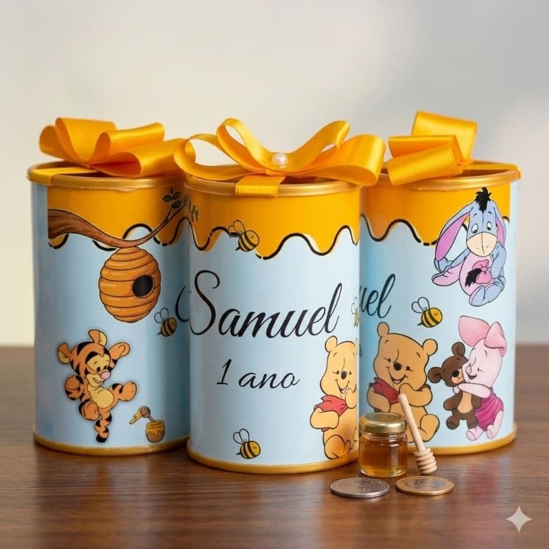 Kit Cofrinhos 10x6 Personalizados Ursinho Pooh Lembrancinha de Aniversário urso Pooh | Maternidade | Chá de bebê | Mimo