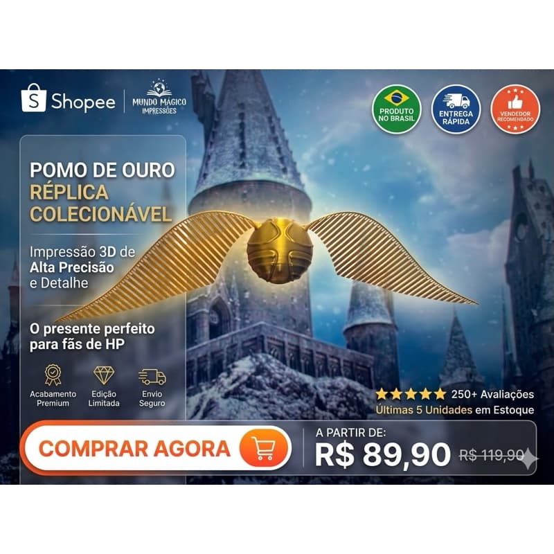 Pomo de Ouro Harry Potter - Réplica Colecionável Impressão 3D Premium