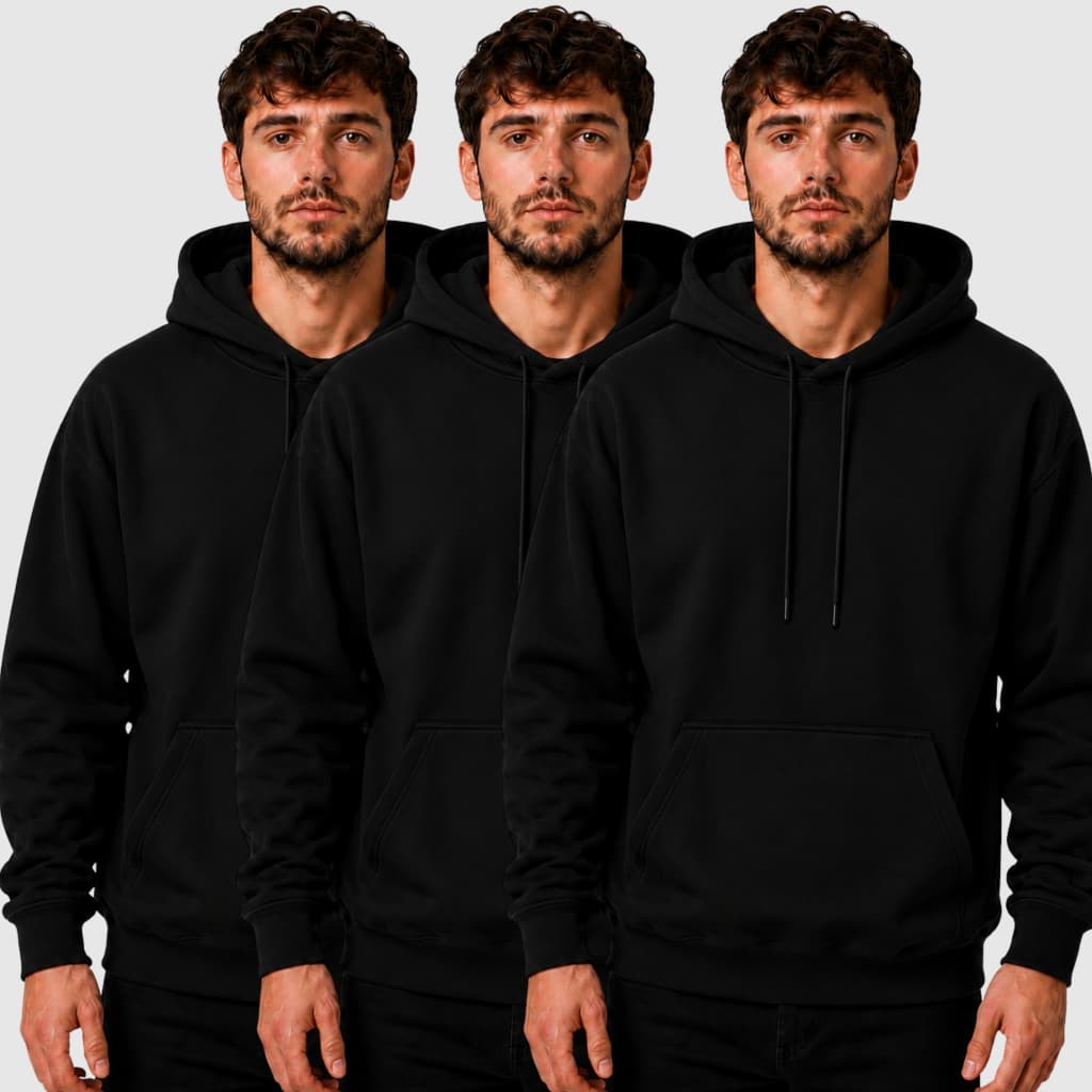 Kit 3 Blusas Moletom Canguru Masculino com Capuz Ajustável Bolso Canguru Punho Básico Confortável para Inverno