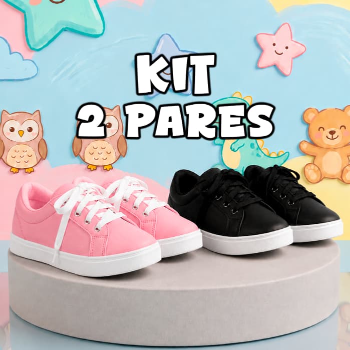 Kit 2 Pares Tênis Infantil Masculino Escolar Confortável Colegial com Solado Antiderrapante
