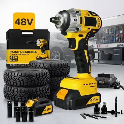 Kit Parafusadeira B-tek Furadeira Chave De Impacto 48v 2 Baterias 18 Peças