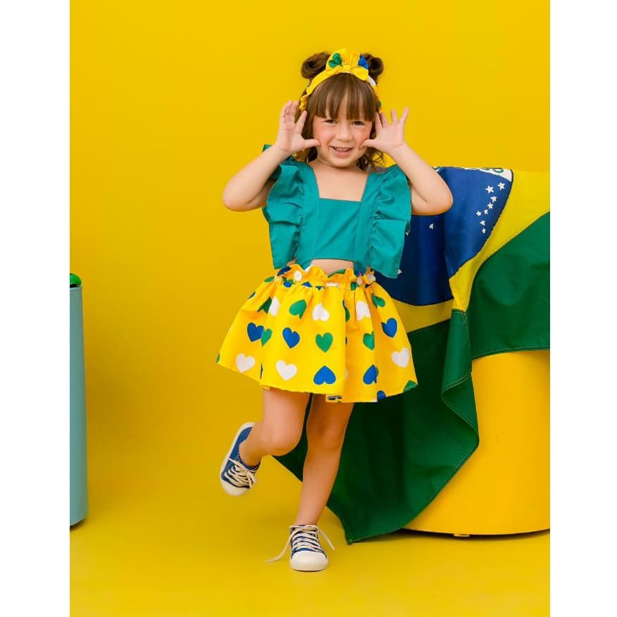 Conjunto do Brasil Infantil Menina | Vestido Menina Xadrez 1, 2, 3 ANOS