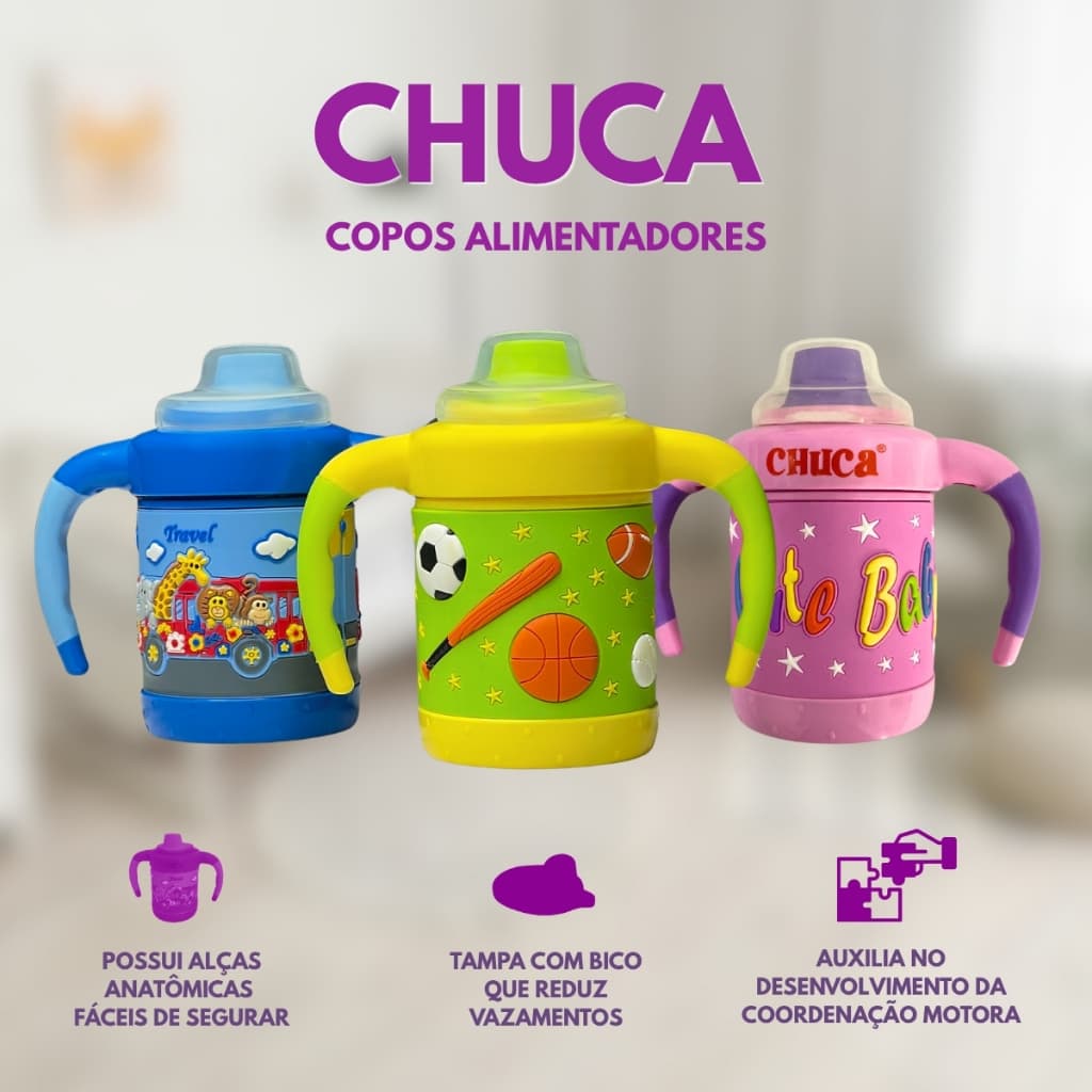 Copo Training Temático Para Bebê Com Alça Silicone Chuca