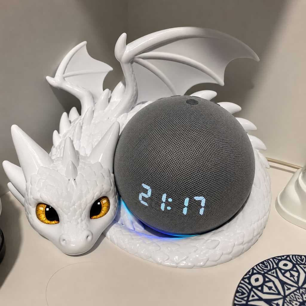 Suporte Alexa Dragão Geek Echo Dot 4 / 5 C/ Olhos Coloridos