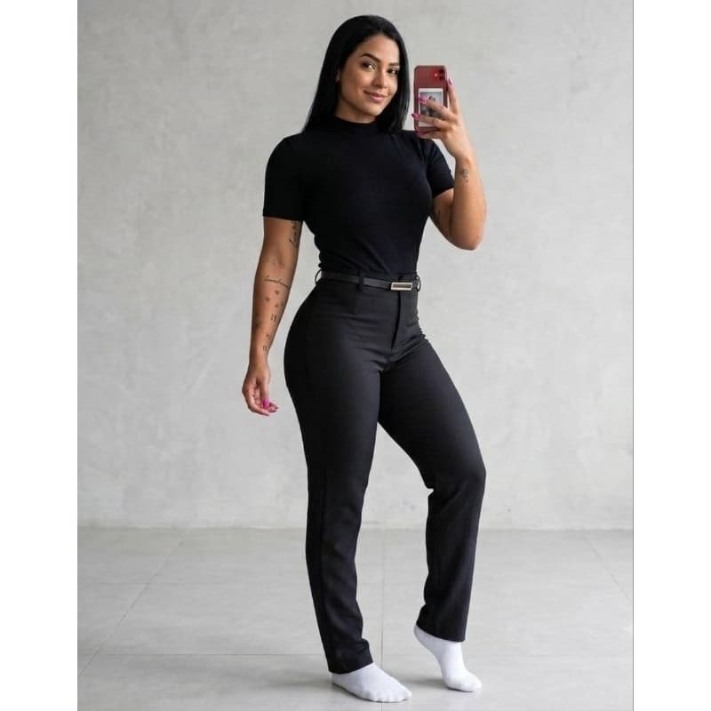 Calça Alfaiataria Feminina Social Cintura Alta Ziper/ Lateral