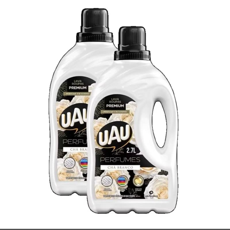 Kit 2 Lava Roupas Líquido UAU Perfumes Chá Branco 2,7L Original Alta Perfumação