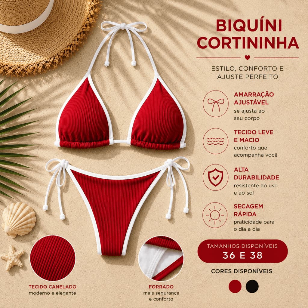 Biquini feminino Cortininha Canelado Anarruga Forrado detência 2027