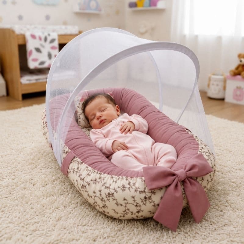 kit ninho Redutor de Berço com Mosquiteiro, menino menina, várias estampas