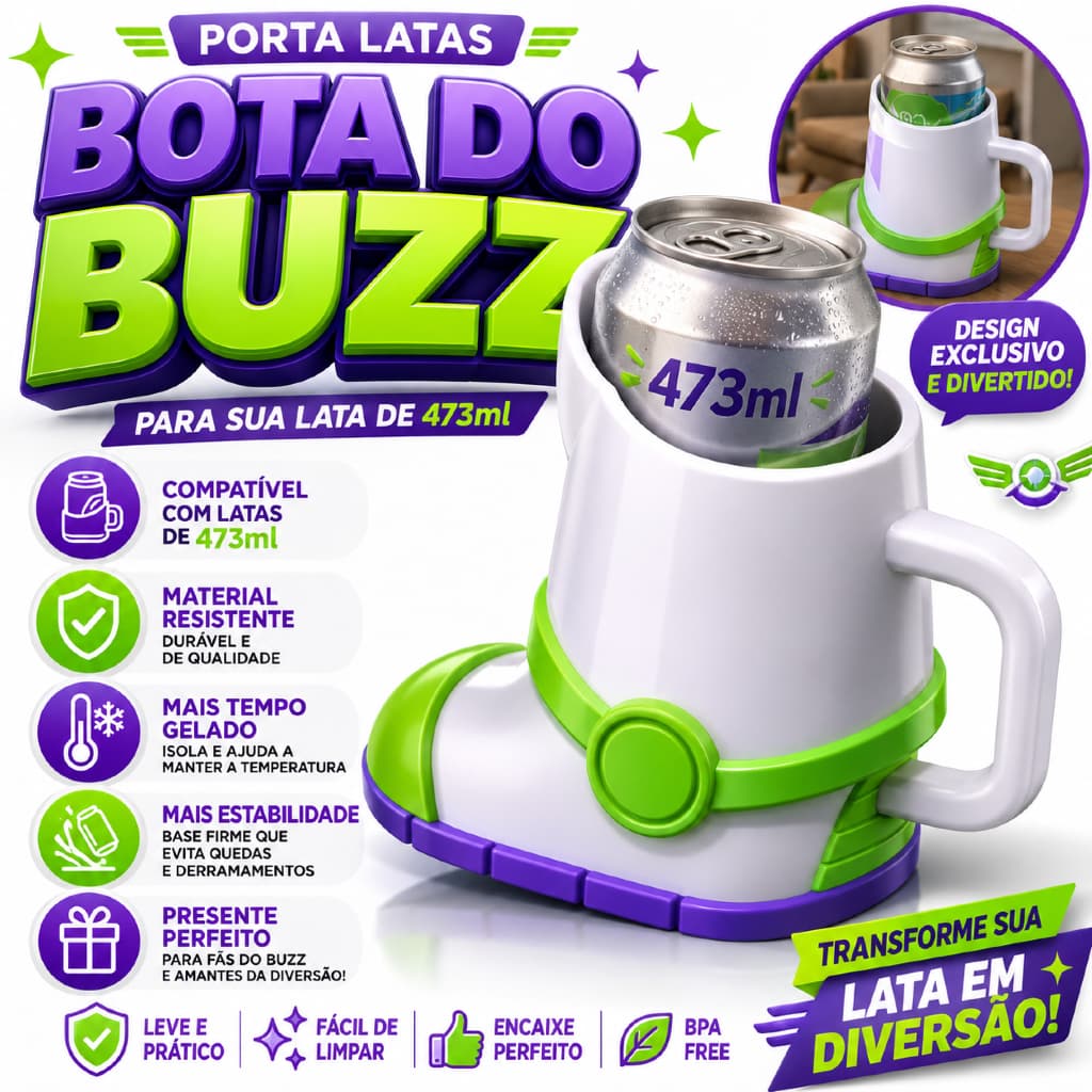 Porta Lata Monster Buzz Lightyear 473ml Toy Story Suporte Para Refrigerante Energético Decoração Geek