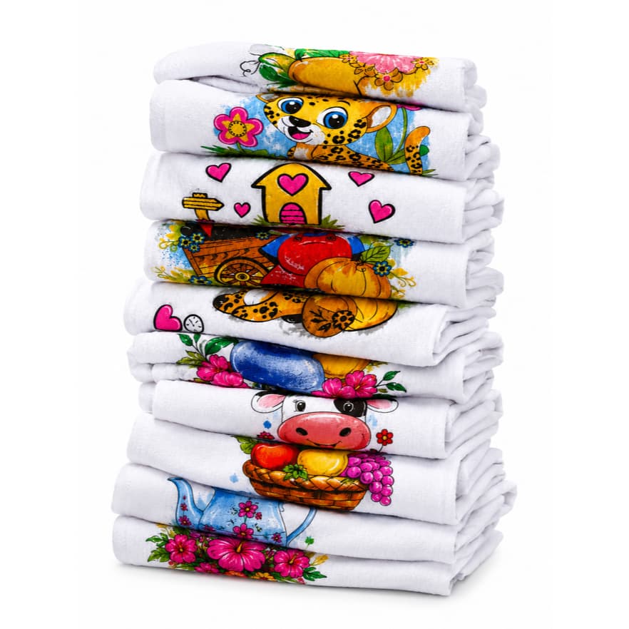 Kit 10 Panos de Prato Estampados Premium 100% Algodão Pé de Galinha Grande 38x69cm Absorve Seca Louça Cozinha Limpeza