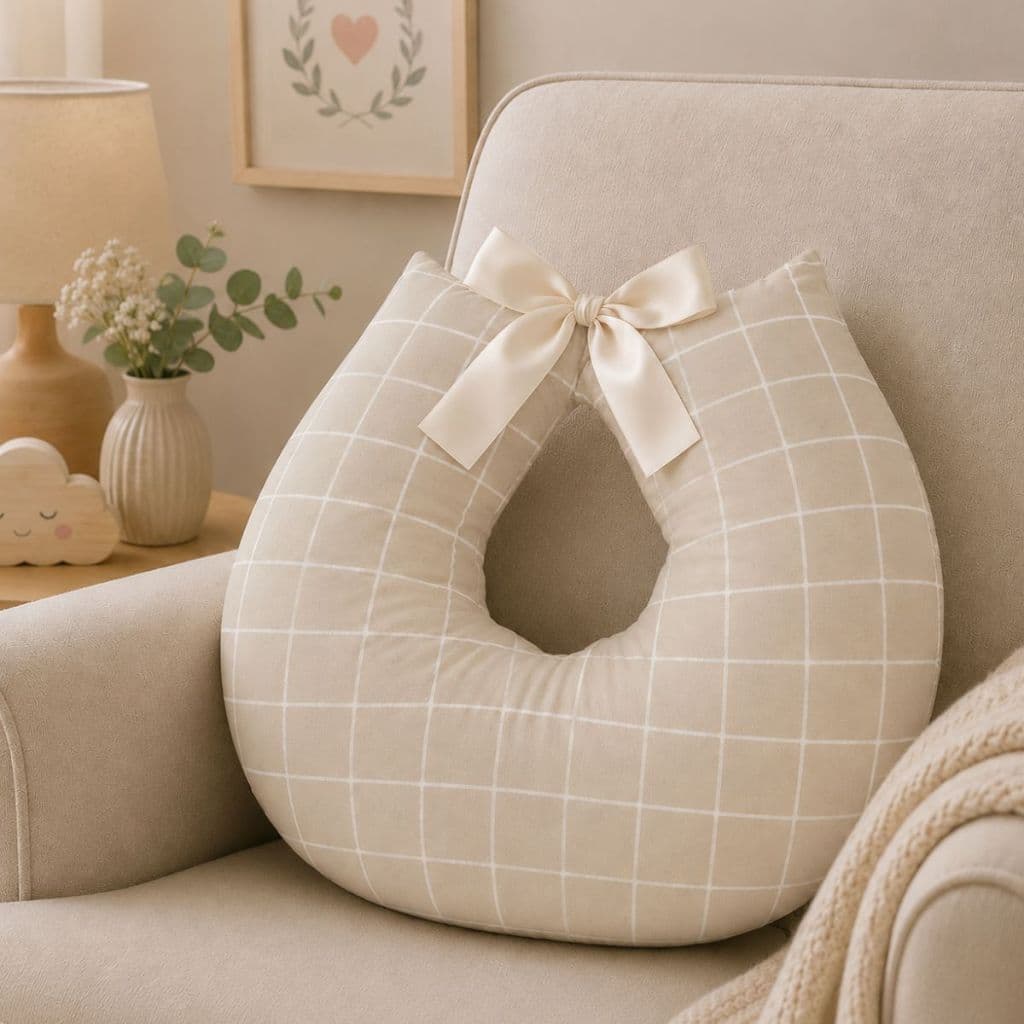 Almofada de Amamentação Travesseiro Bebe Quarto Enxoval Menino Menina Estampa Xadrez Bege Preto Rosa