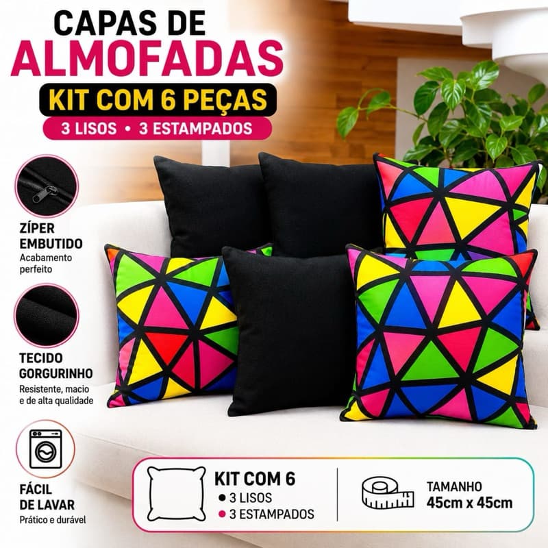 Capas de Almofada Decorativas 45x45 – Kit com 6 Peças em Gorgurinho