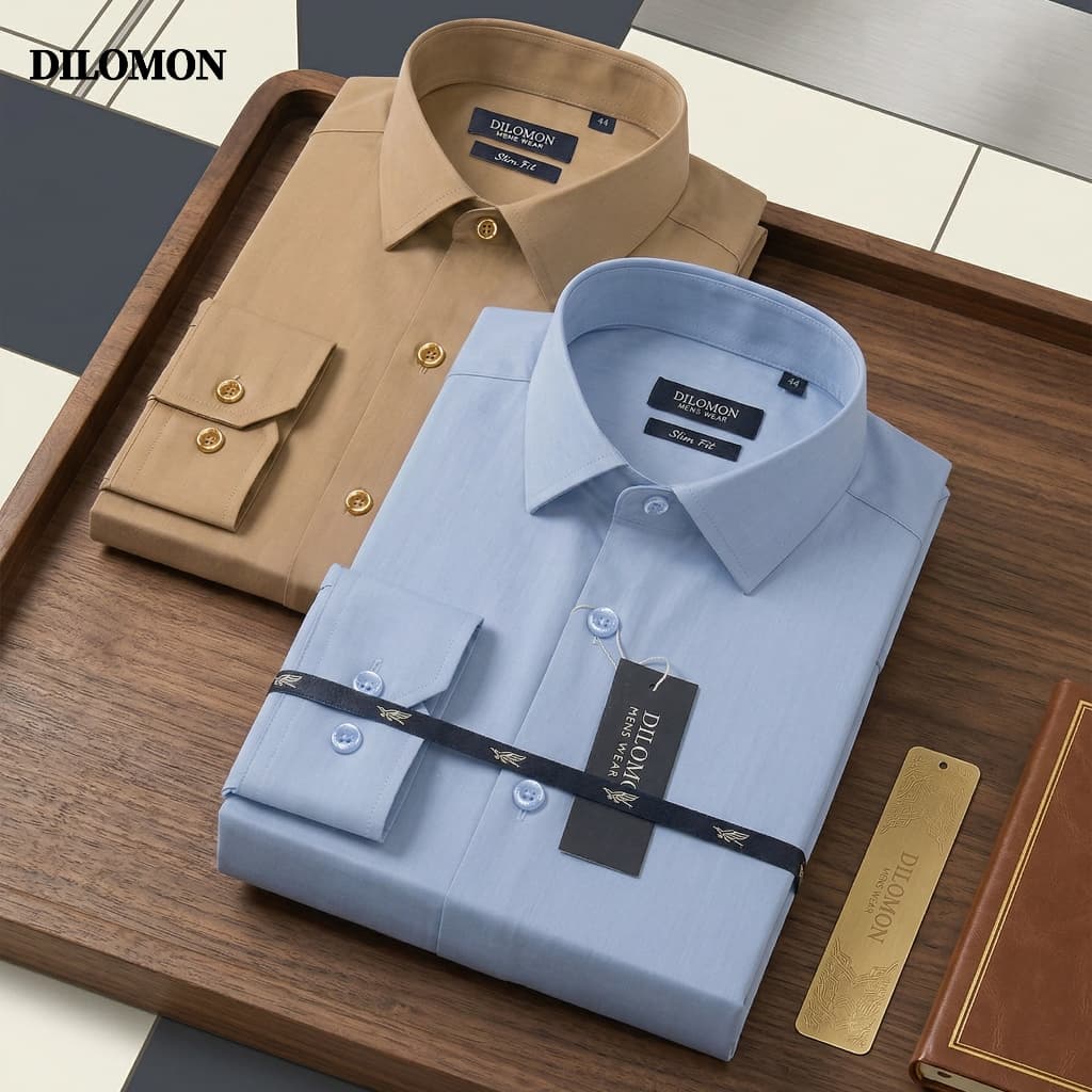 Dilomon Camisa Social Masculina Não Amassa Elastano Respirável Cor Sólida Versátil Manga Longa