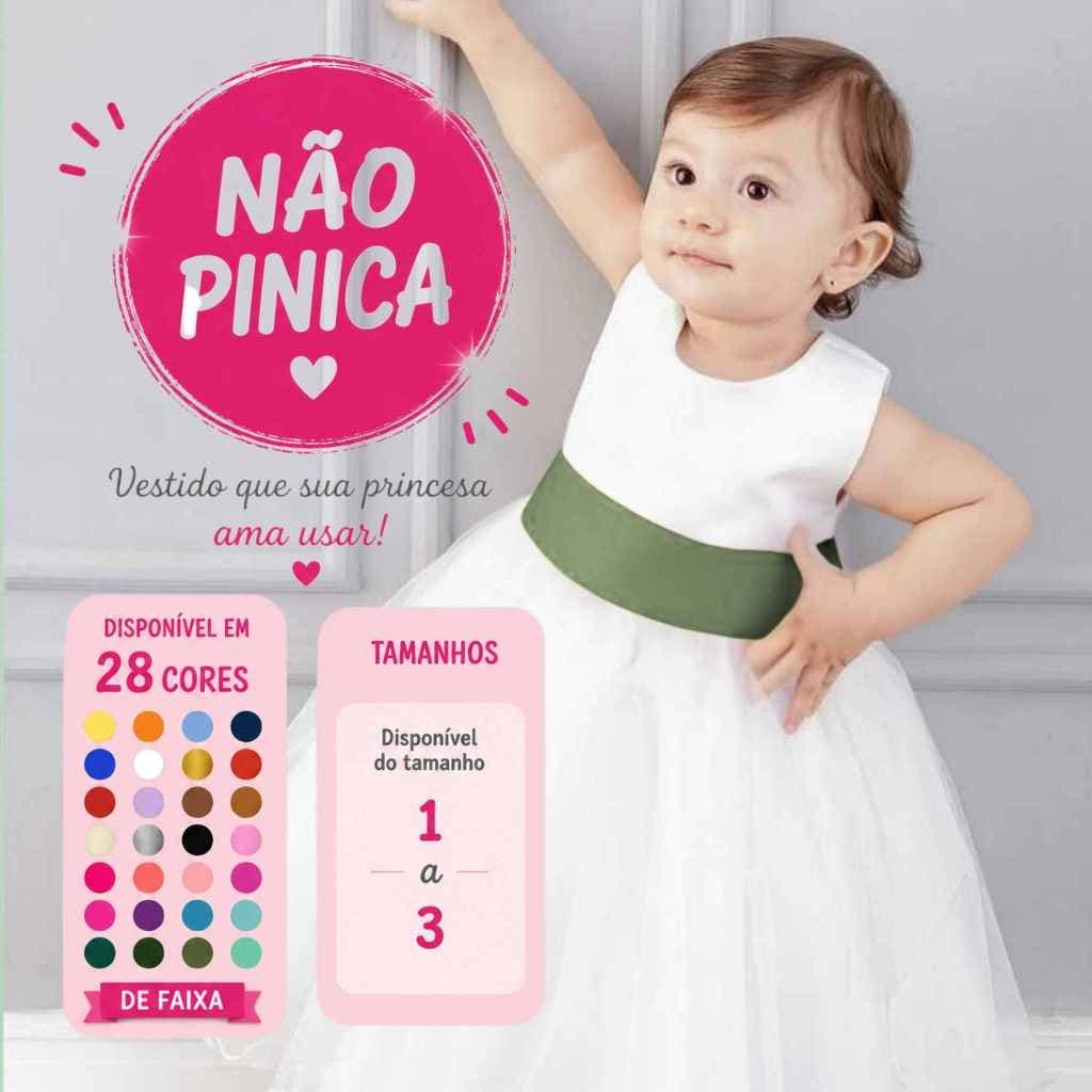 Vestido Longo Branco 1 2 3 Dama de Honra Faixa 25 CORES batizado  saída maternidade REF4072