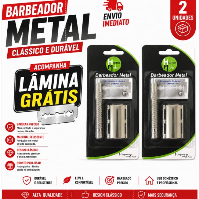 KIT 2 ou 1UN  Barbear Completo com 2 Peças Barbeador Metal Profissional Macias + Lâmina Envio Imediato