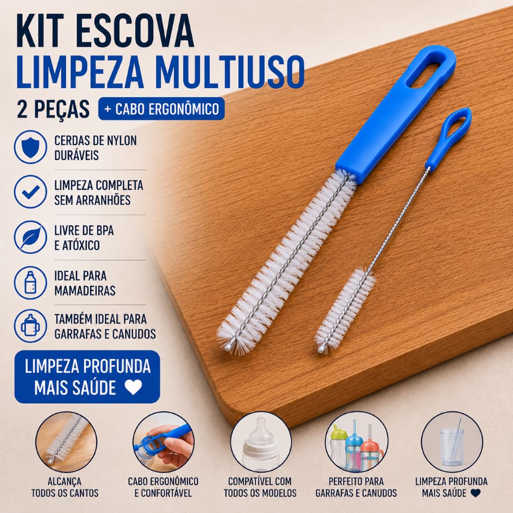 KIT 2  PEÇAS  ESCOVA LIMPEZA CANUDO INOX ECOLOGICO MULTIUSO