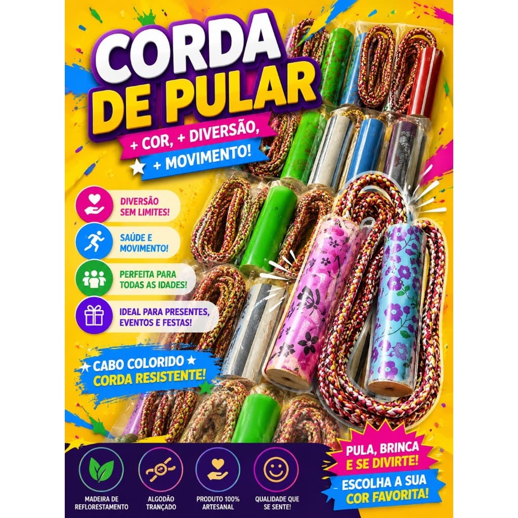 10UN Cordas de pular brinquedo infantil 1,75 metros cabo de madeira colorido