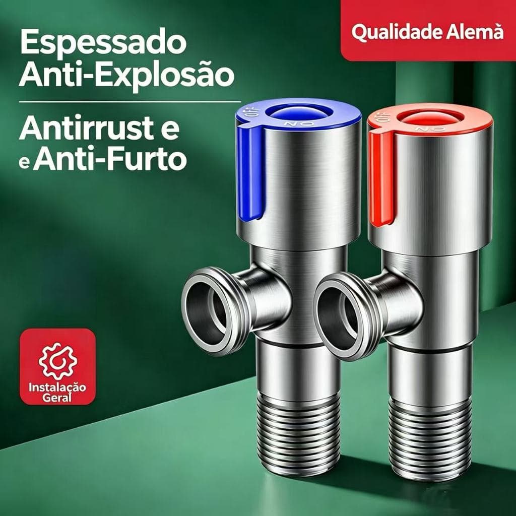 Válvula de Ângulo para Água Fria e Quente, Aço Inox 304, Anti-Explosão, Instalação Universal para Chuveiro, Vaso Sanitár