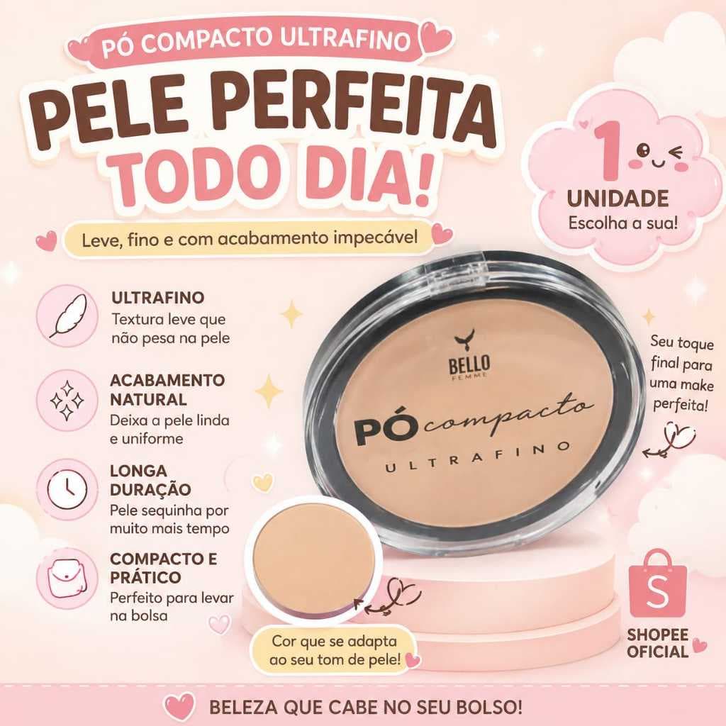 Pó Compacto Ultrafino Like Acabamento Matte -  Bello Charme 3gr