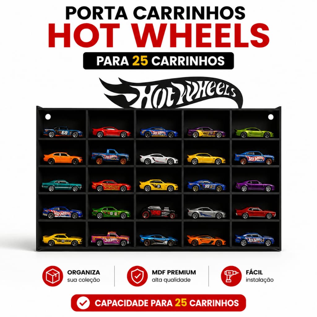 EXPOSITOR DE PAREDE PARA HOT WHEELS MDF 25 CARRINHOS ORGANIZADOR COLECIONÁVEIS