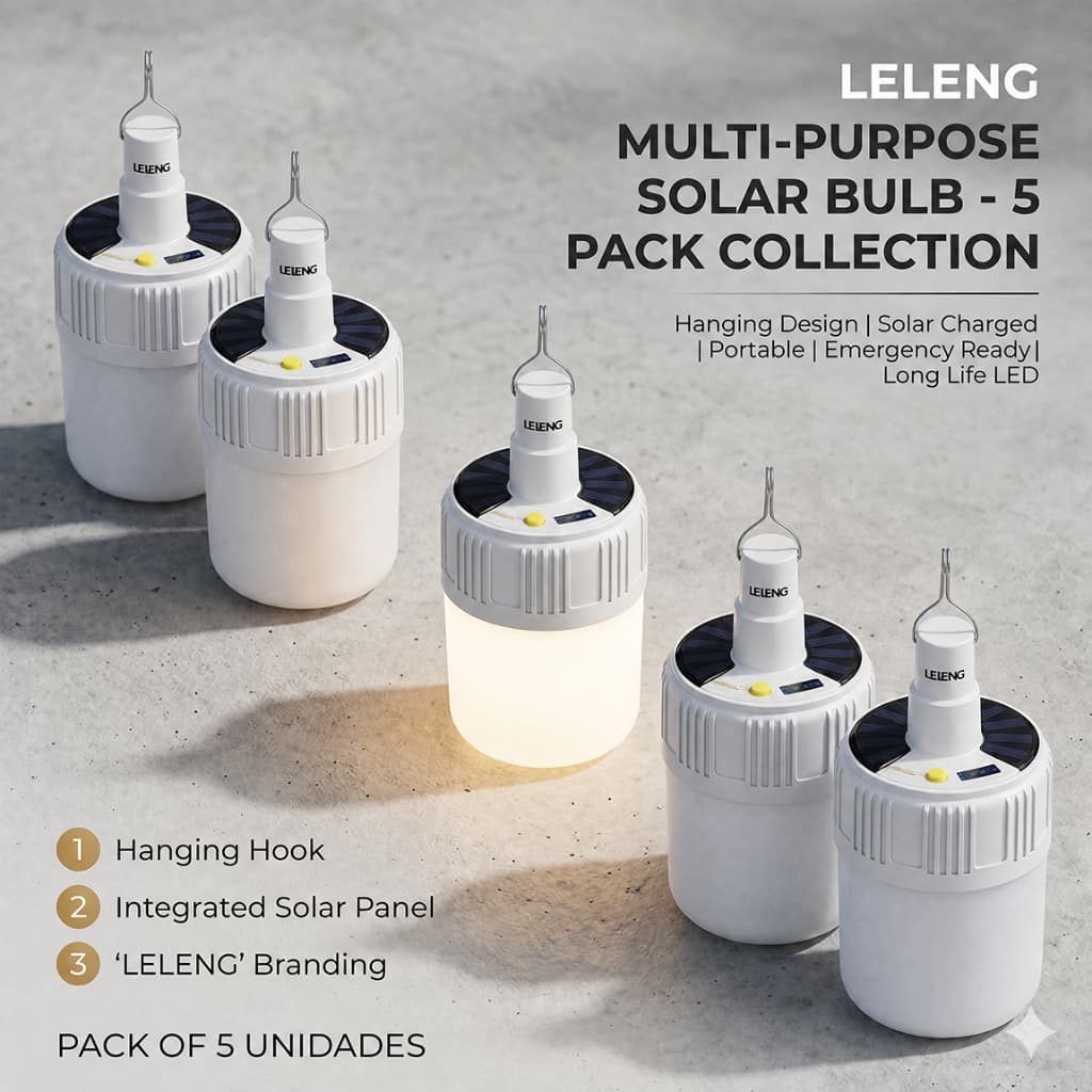 Kit 5 Lâmpadas LED Recarregável Solar Lanterna Emergência Portátil Gancho Camping E Pendurar Potente