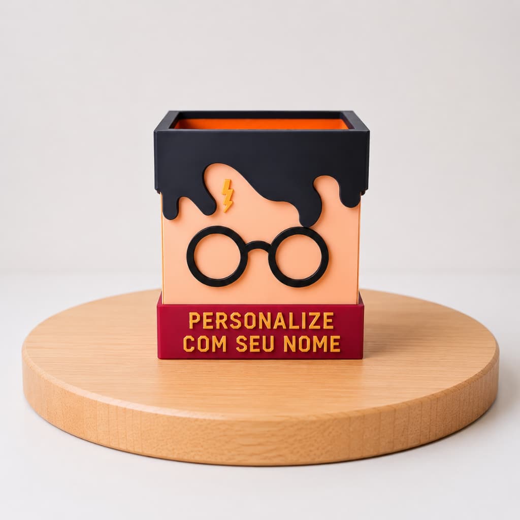 Porta Caneta Harry Potter Personalizado com Nome | Organizador de Mesa Decorativo em Impressão