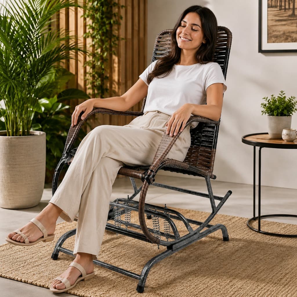 Cadeira de Balanço Aço com Assento Fibra Sintética Confortável Jardim Para Sala Moderna Decorativa