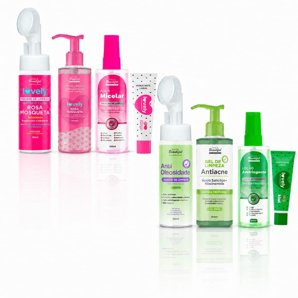 Kit Skincare Facial Face Beautiful Mousse Facial Gel de Limpeza Antiacne Rosa Mosqueta
