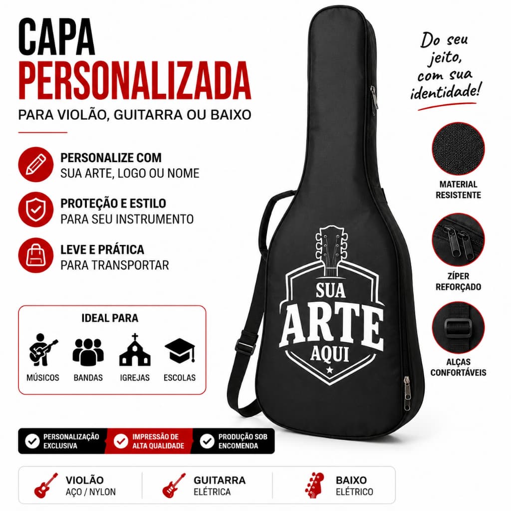 Capa Personalizada para Violão | Sua Arte, Logo ou Nome | Sob Medida