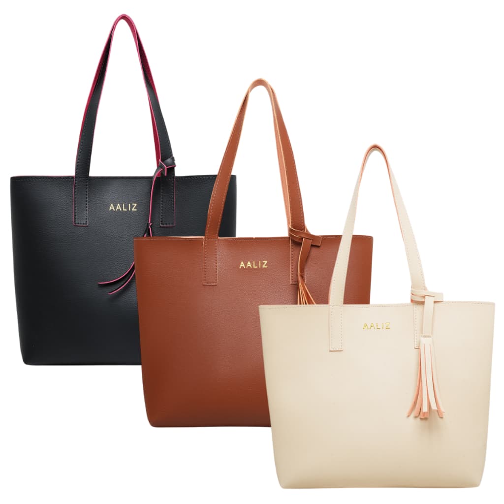 Kit 3 Bolsas Sacola Feminina Sintético Premium Fashion Média Dia a Dia Espaçosa Elegante Fecho Ímã