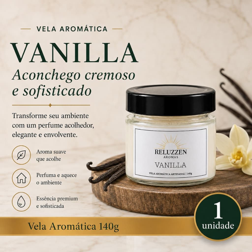 Vela Aromática Baunilha Vanilla 140g Artesanal Perfumada Decorativa para Ambiente