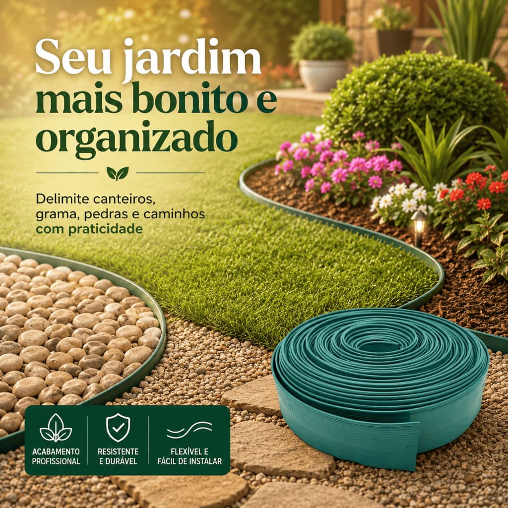 Fita Separadora de Jardim 50 Metros com Tratamento UV 10cm Para Canteiros e Paisagismo