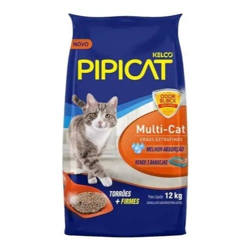 Areia Para Gatos Pipicat Multicat 12kg Higiênica