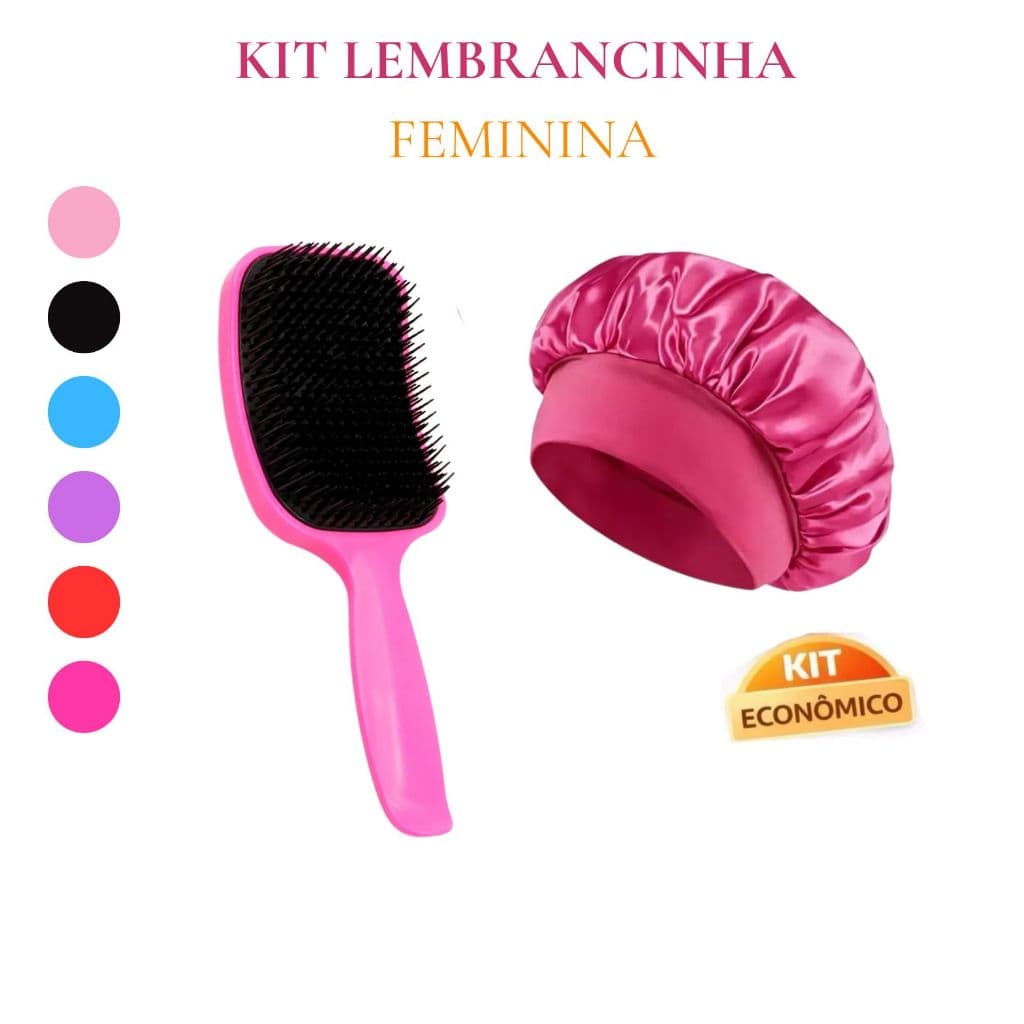 Kit - Touca de Cetim Com Faixa + Escova Raquete Curvada Antifrizz