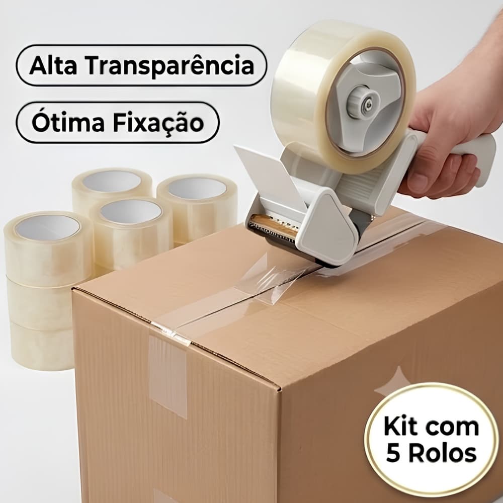 Fita Empacotamento Transparente Durex Larga 45mmx40m – Kit com 5 Rolos