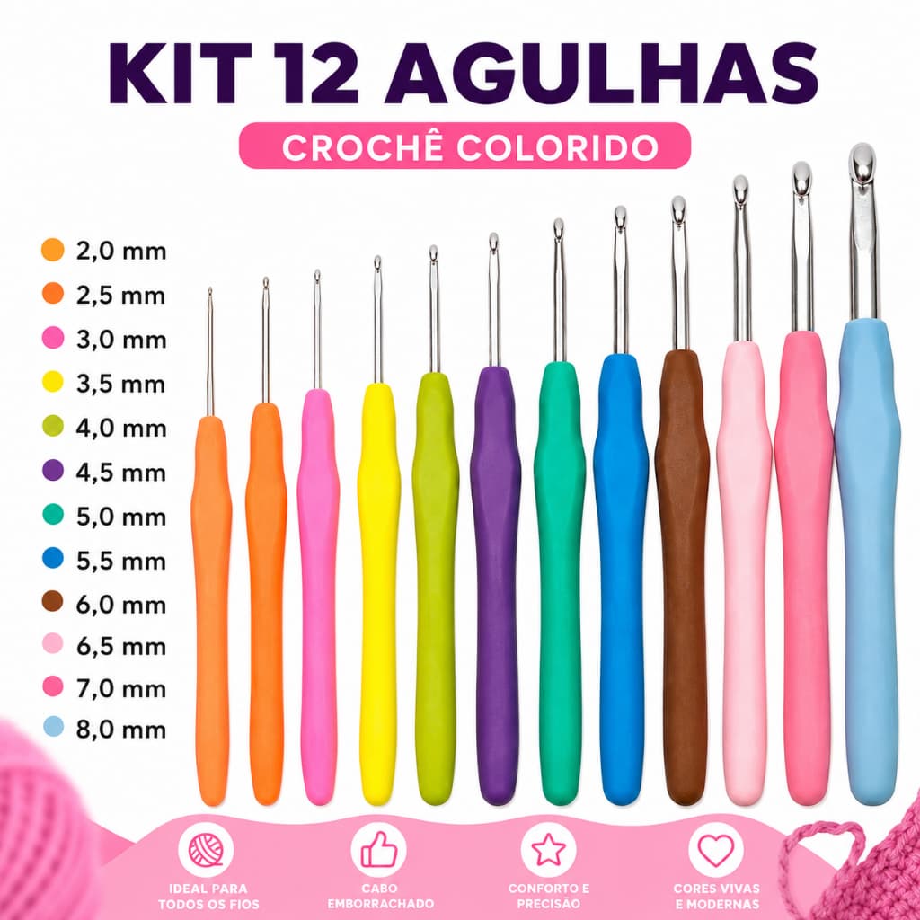 Kit Agulha Barbante Para Crochê Profissional Peças Agulhas