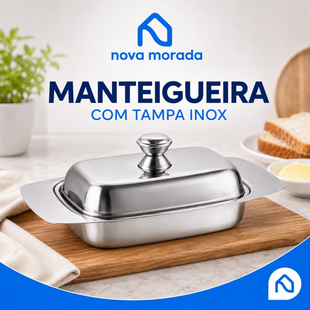Manteigueira Inox Com Tampa Porta Manteiga Retangular Aço Inox Para Cozinha Mesa Café Da Manhã