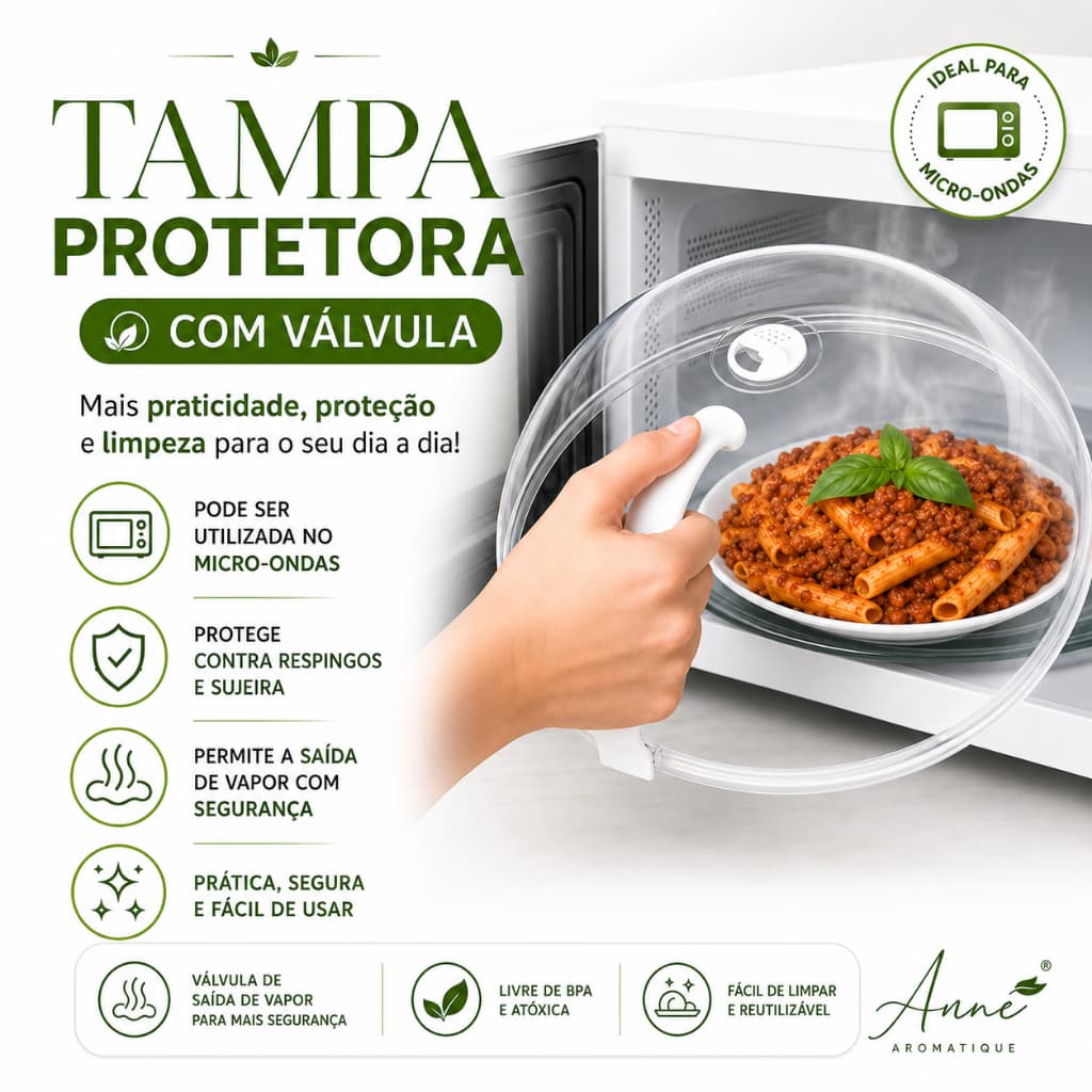Tampa Prato Microondas Transparente Protetor Alimentos Comidas Plástico Alça Protege Evita Sujeiras